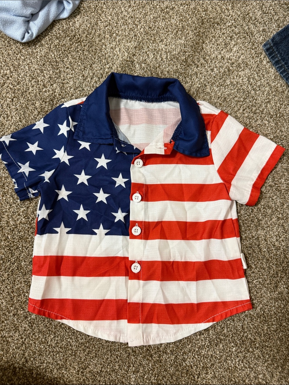 SHEIN Kids Patriotic Stars & Stripes Button-Down Shirt - Red White Blue